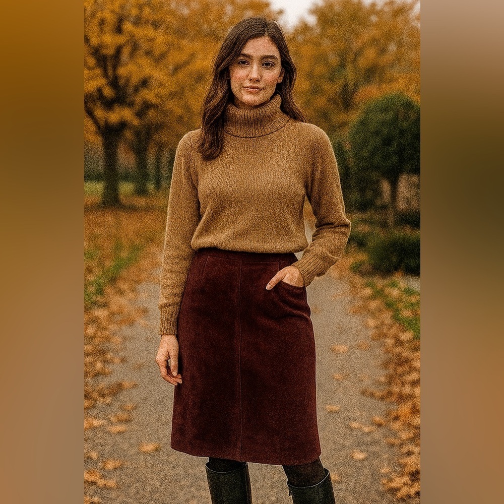 Vintage Bagatelle 100% Suede Midi Skirt Wine Purple Pencil Size 10 6 S​​​